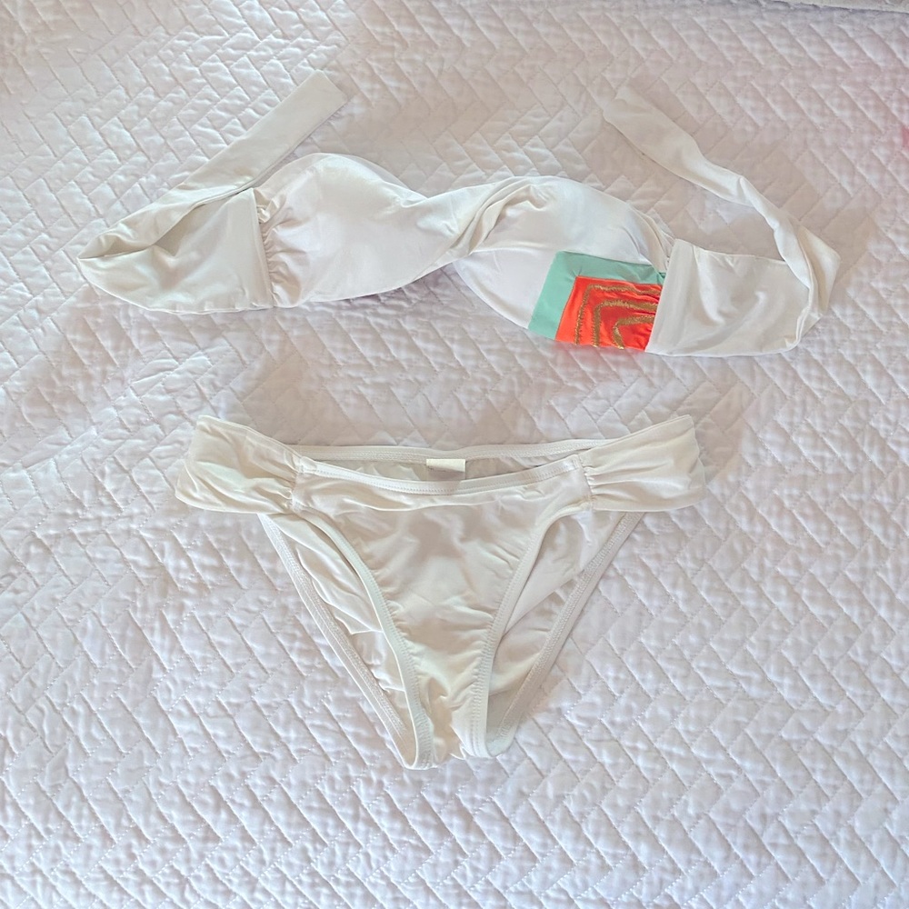 l*space White Bikini with Coral and Aqua Accent